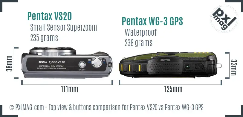 Pentax VS20 vs Pentax WG-3 GPS top view buttons comparison