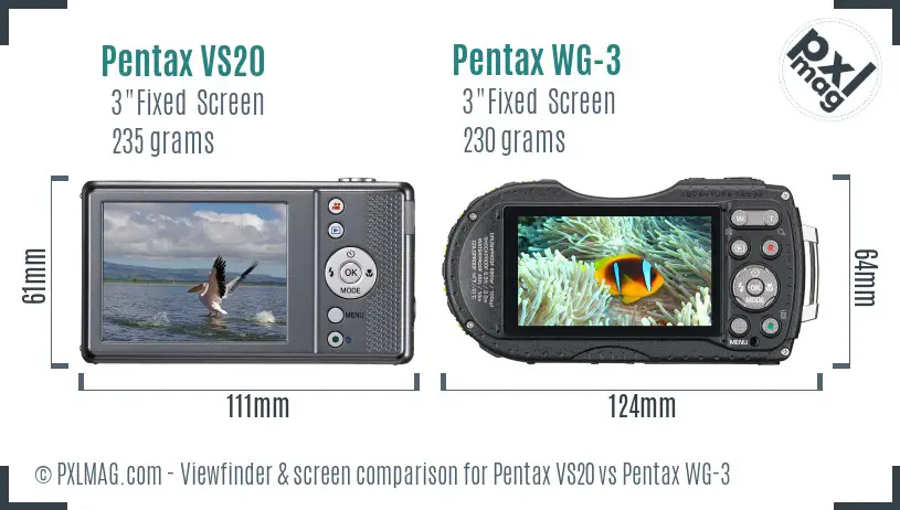 Pentax VS20 vs Pentax WG-3 Screen and Viewfinder comparison