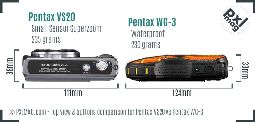 Pentax VS20 vs Pentax WG-3 top view buttons comparison