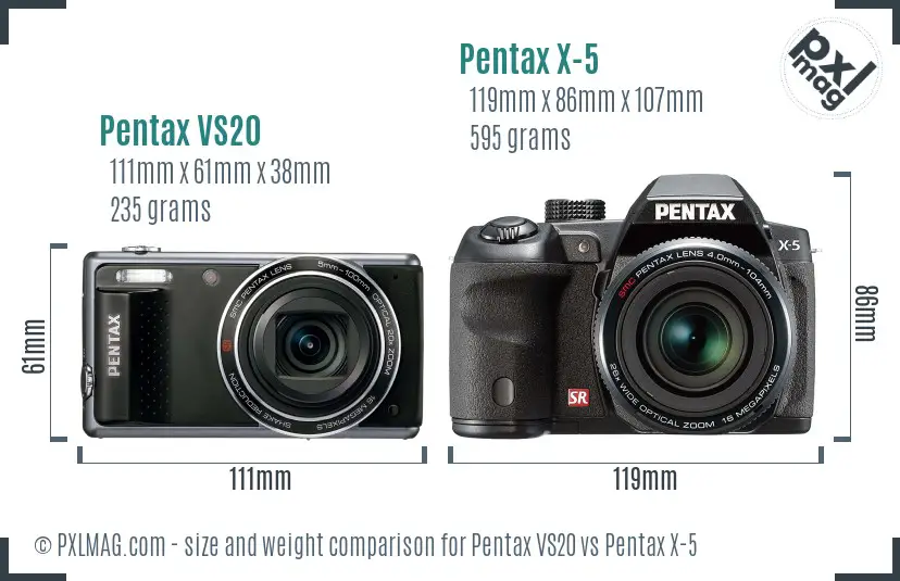 Pentax VS20 vs Pentax X-5 size comparison