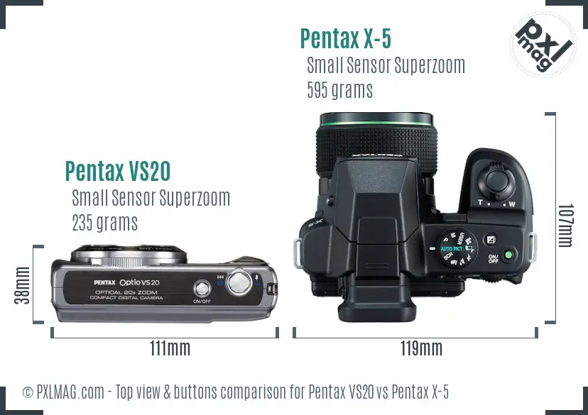 Pentax VS20 vs Pentax X-5 top view buttons comparison