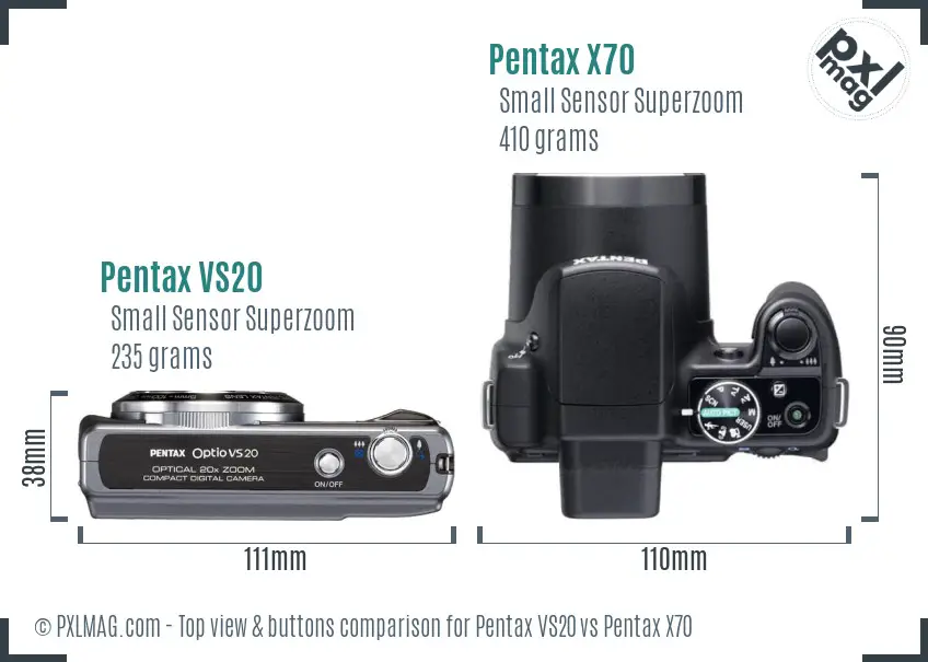 Pentax VS20 vs Pentax X70 top view buttons comparison Pentax VS20 vs Pentax X70 top view buttons comparison