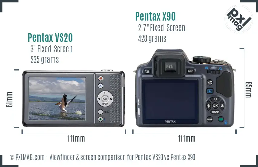 Pentax VS20 vs Pentax X90 Screen and Viewfinder comparison