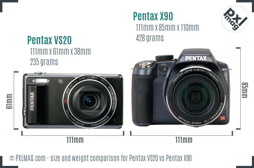 Pentax VS20 vs Pentax X90 size comparison