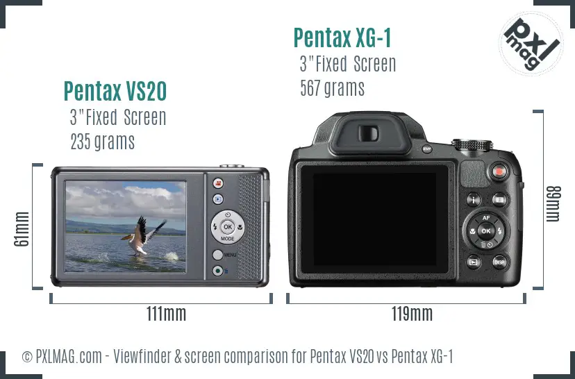 Pentax VS20 vs Pentax XG-1 Screen and Viewfinder comparison Pentax VS20 vs Pentax XG-1 Screen and Viewfinder comparison