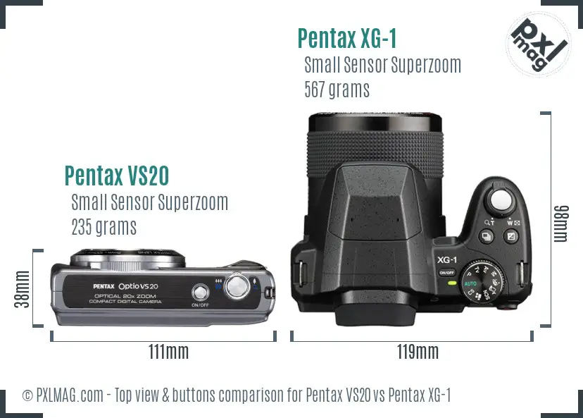 Pentax VS20 vs Pentax XG-1 top view buttons comparison Pentax VS20 vs Pentax XG-1 top view buttons comparison