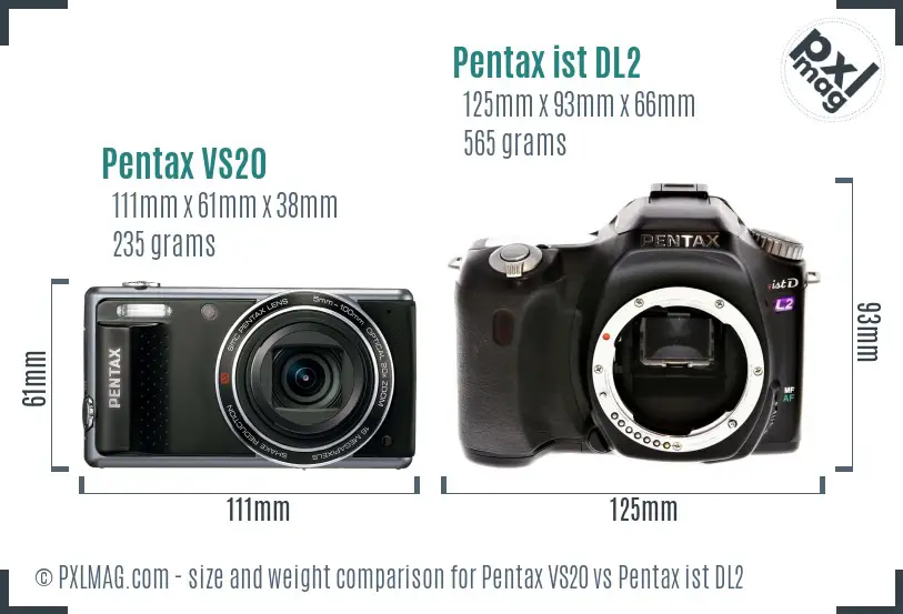 Pentax VS20 vs Pentax ist DL2 size comparison