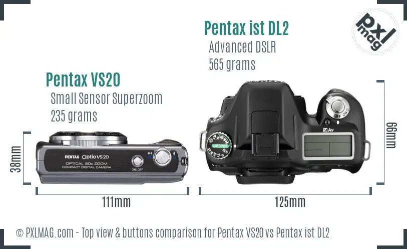 Pentax VS20 vs Pentax ist DL2 top view buttons comparison