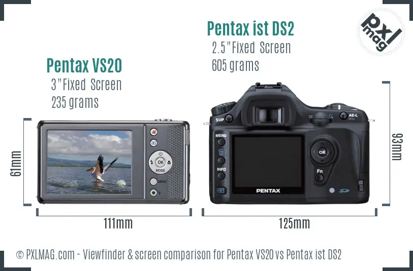 Pentax VS20 vs Pentax ist DS2 Screen and Viewfinder comparison