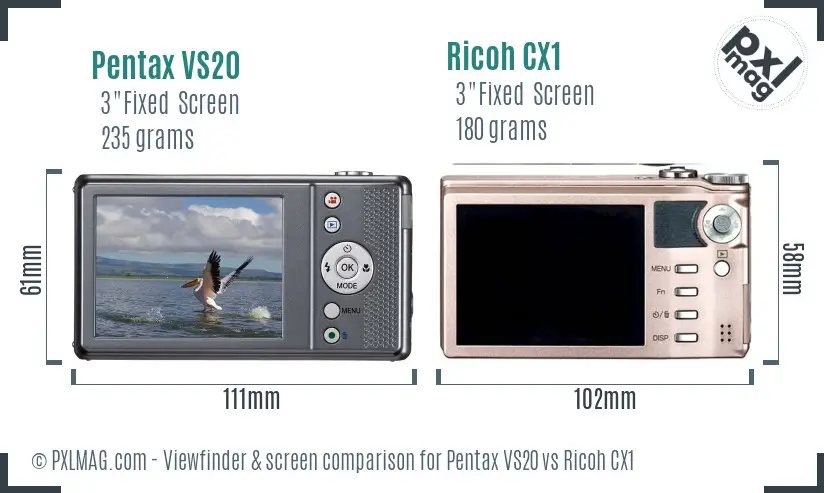Pentax VS20 vs Ricoh CX1 Screen and Viewfinder comparison