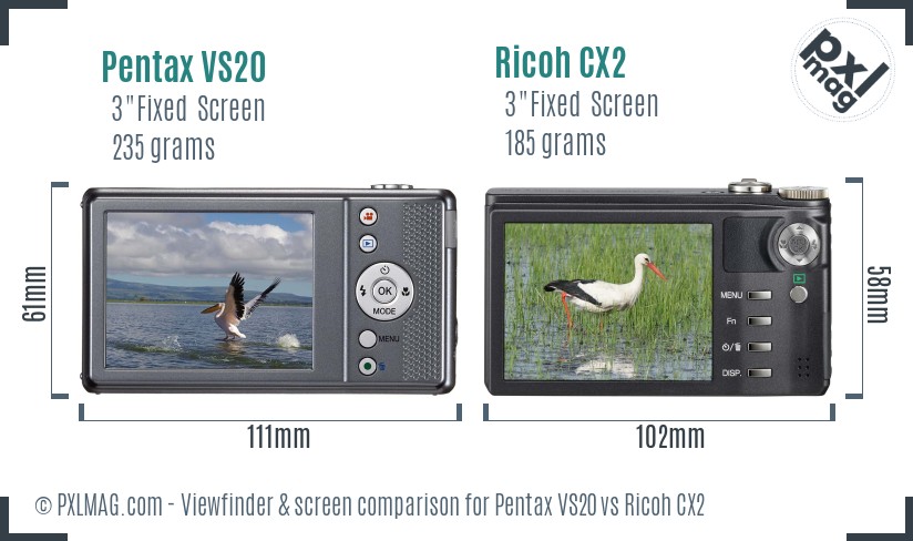 Pentax VS20 vs Ricoh CX2 Screen and Viewfinder comparison