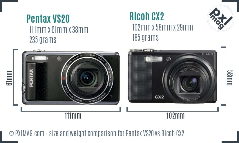 Pentax VS20 vs Ricoh CX2 size comparison