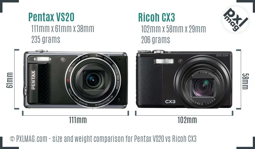 Pentax VS20 vs Ricoh CX3 size comparison