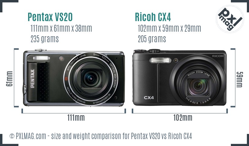 Pentax VS20 vs Ricoh CX4 size comparison