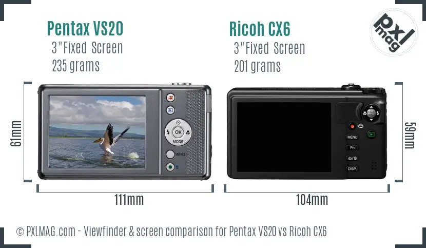 Pentax VS20 vs Ricoh CX6 Screen and Viewfinder comparison