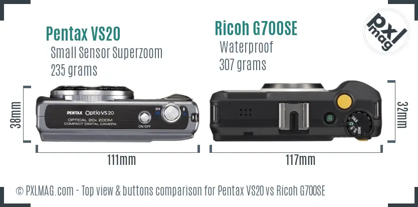 Pentax VS20 vs Ricoh G700SE top view buttons comparison