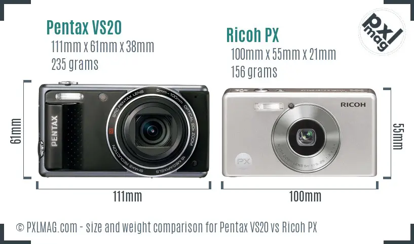 Pentax VS20 vs Ricoh PX size comparison