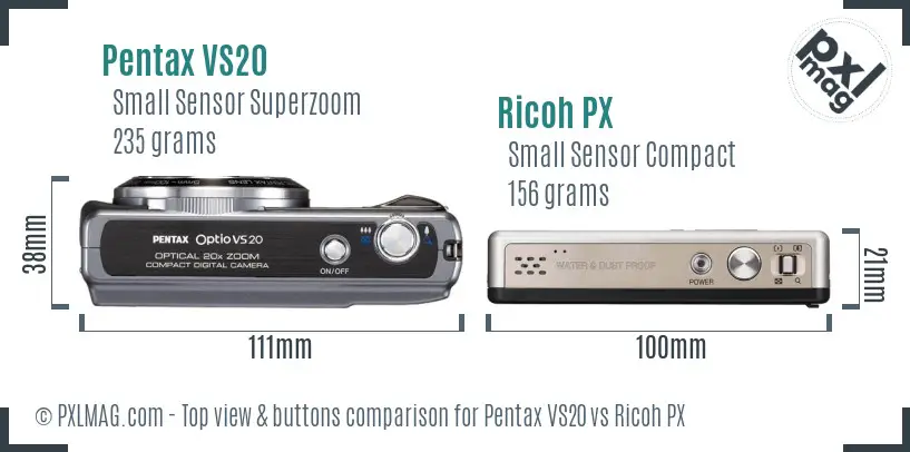 Pentax VS20 vs Ricoh PX top view buttons comparison