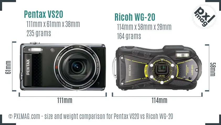 Pentax VS20 vs Ricoh WG-20 size comparison