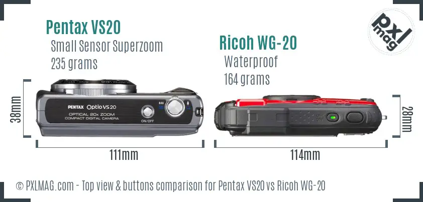 Pentax VS20 vs Ricoh WG-20 top view buttons comparison