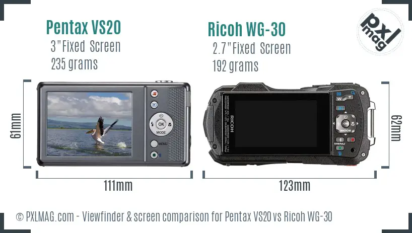 Pentax VS20 vs Ricoh WG-30 Screen and Viewfinder comparison