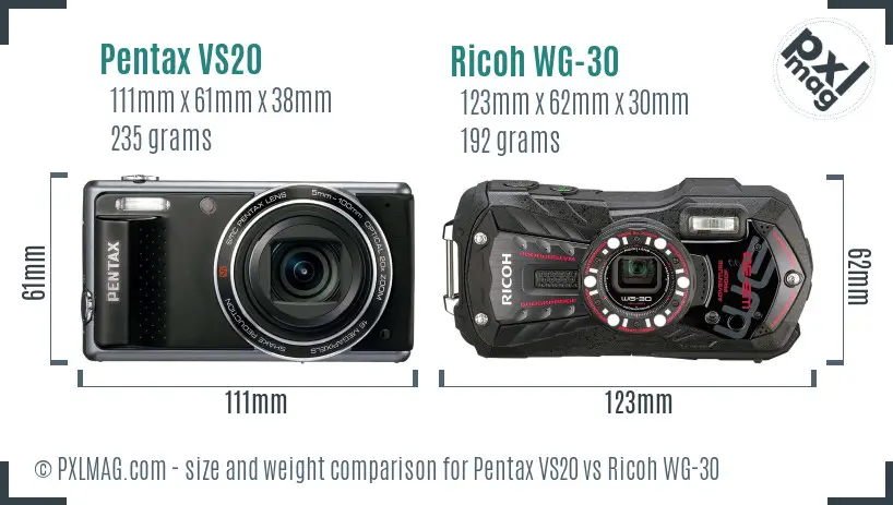 Pentax VS20 vs Ricoh WG-30 size comparison