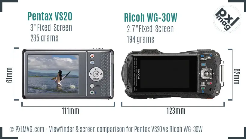 Pentax VS20 vs Ricoh WG-30W Screen and Viewfinder comparison