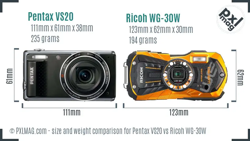 Pentax VS20 vs Ricoh WG-30W size comparison