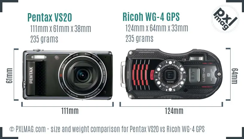 Pentax VS20 vs Ricoh WG-4 GPS size comparison