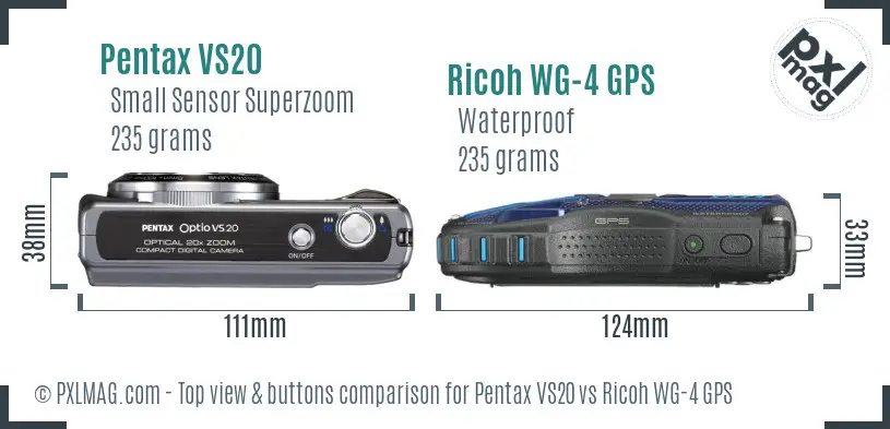 Pentax VS20 vs Ricoh WG-4 GPS top view buttons comparison