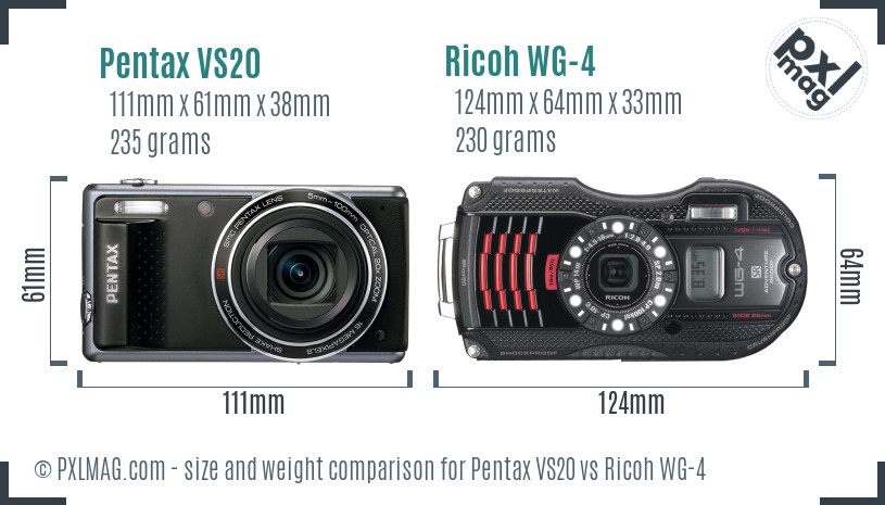 Pentax VS20 vs Ricoh WG-4 size comparison