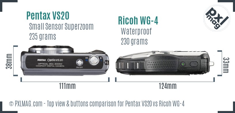 Pentax VS20 vs Ricoh WG-4 top view buttons comparison