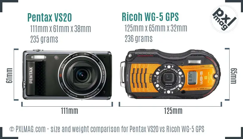 Pentax VS20 vs Ricoh WG-5 GPS size comparison Pentax VS20 vs Ricoh WG-5 GPS size comparison