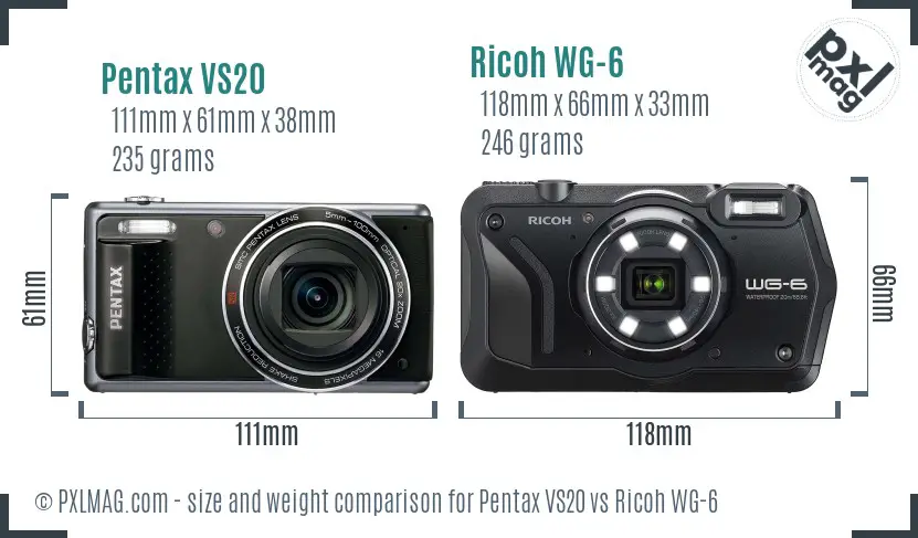 Pentax VS20 vs Ricoh WG-6 size comparison