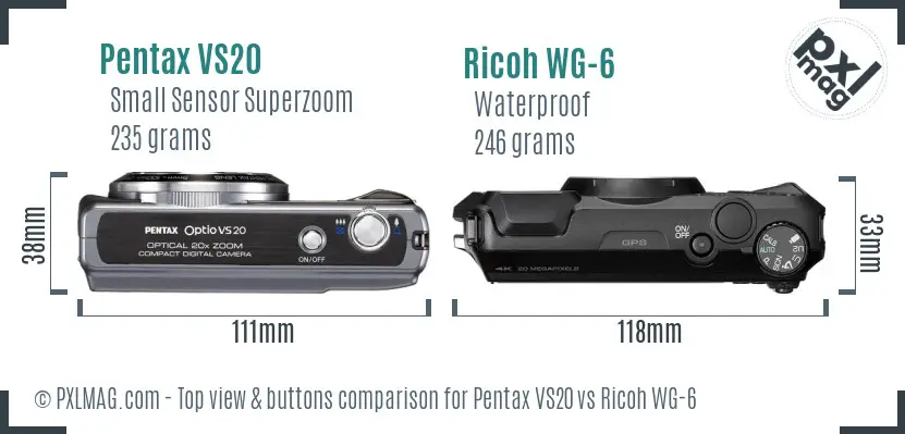 Pentax VS20 vs Ricoh WG-6 top view buttons comparison