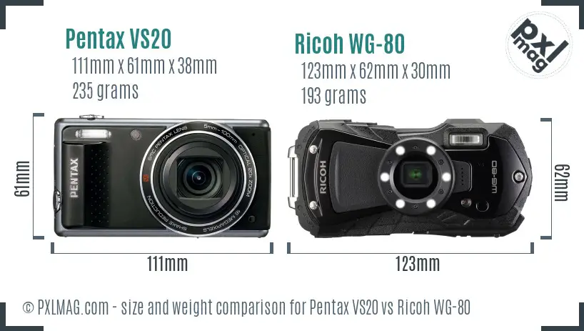 Pentax VS20 vs Ricoh WG-80 size comparison