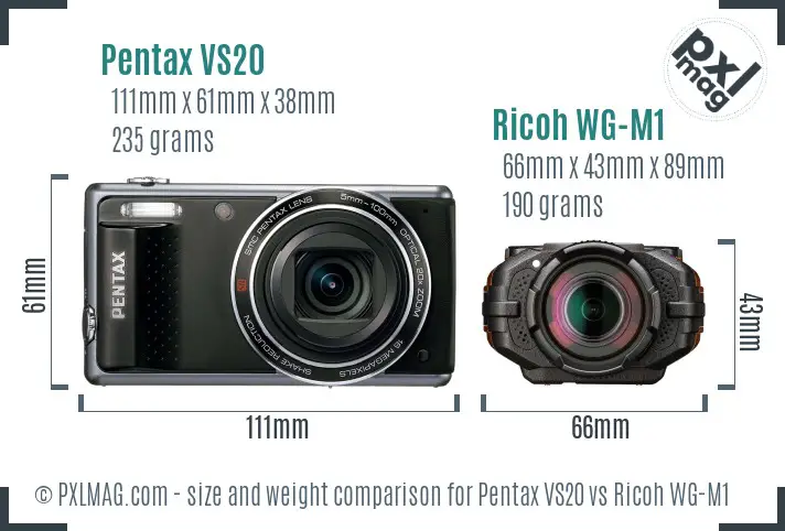 Pentax VS20 vs Ricoh WG-M1 size comparison