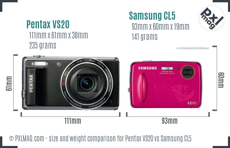 Pentax VS20 vs Samsung CL5 size comparison Pentax VS20 vs Samsung CL5 size comparison