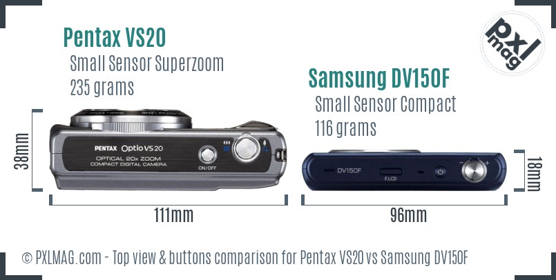 Pentax VS20 vs Samsung DV150F top view buttons comparison