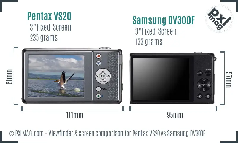 Pentax VS20 vs Samsung DV300F Screen and Viewfinder comparison Pentax VS20 vs Samsung DV300F Screen and Viewfinder comparison