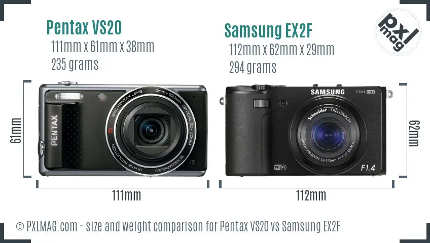 Pentax VS20 vs Samsung EX2F size comparison Pentax VS20 vs Samsung EX2F size comparison
