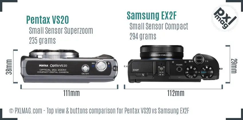 Pentax VS20 vs Samsung EX2F top view buttons comparison