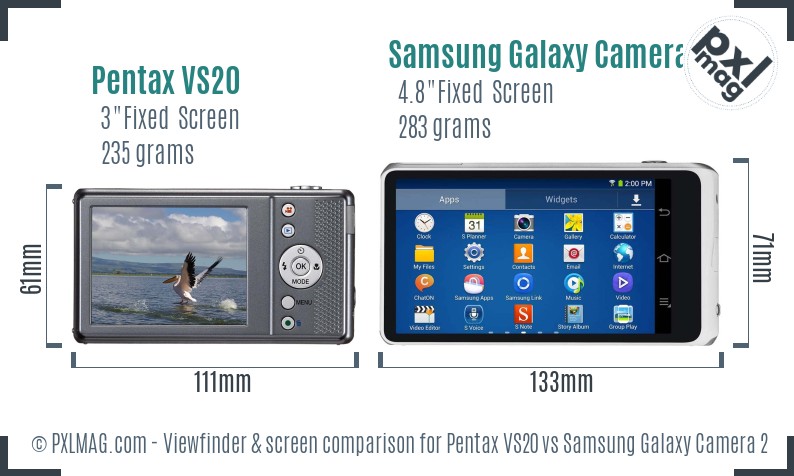 Pentax VS20 vs Samsung Galaxy Camera 2 Screen and Viewfinder comparison