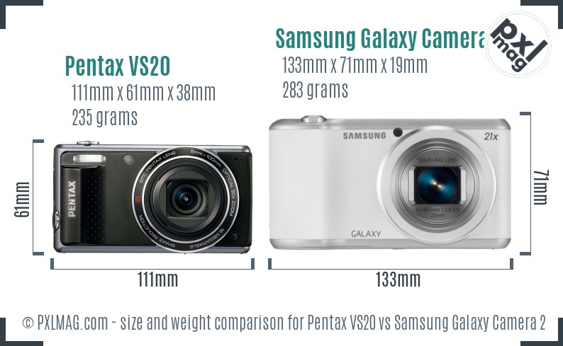 Pentax VS20 vs Samsung Galaxy Camera 2 size comparison