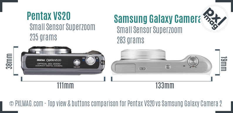 Pentax VS20 vs Samsung Galaxy Camera 2 top view buttons comparison