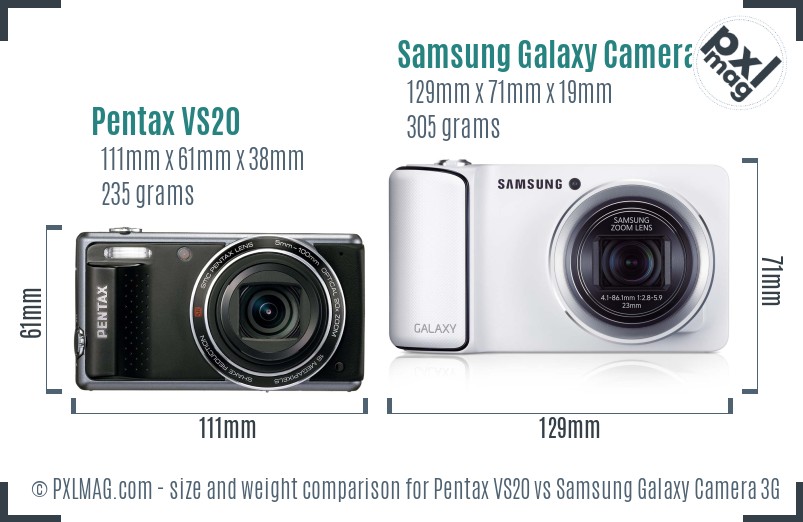 Pentax VS20 vs Samsung Galaxy Camera 3G size comparison Pentax VS20 vs Samsung Galaxy Camera 3G size comparison