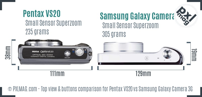 Pentax VS20 vs Samsung Galaxy Camera 3G top view buttons comparison