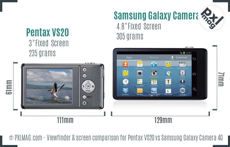 Pentax VS20 vs Samsung Galaxy Camera 4G Screen and Viewfinder comparison