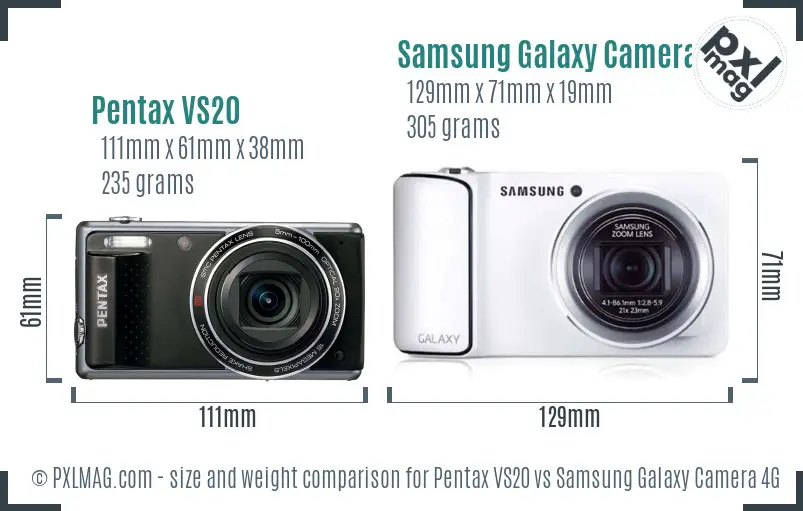 Pentax VS20 vs Samsung Galaxy Camera 4G size comparison