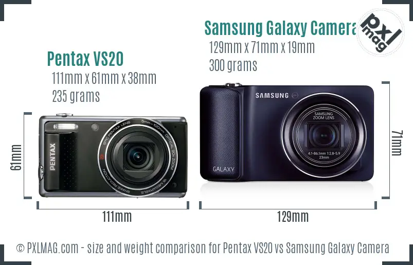 Pentax VS20 vs Samsung Galaxy Camera size comparison